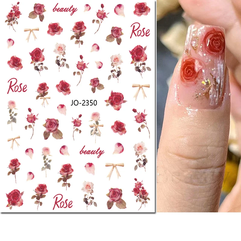 3d Nail Art Stickers Bowknot Lock Roses Flowers Letters Adhesive Sliders Decals For Nails Decorations Manicure Accessories