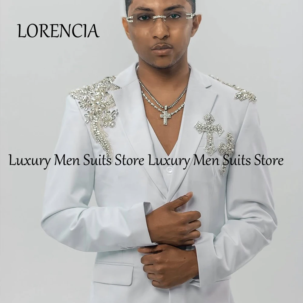

Casual Diamond Suits for Men 2025 Crystal Tuxedos 3 Pieces Wedding Party Outfit Customized Blazer Pants Vest robe mariage femme