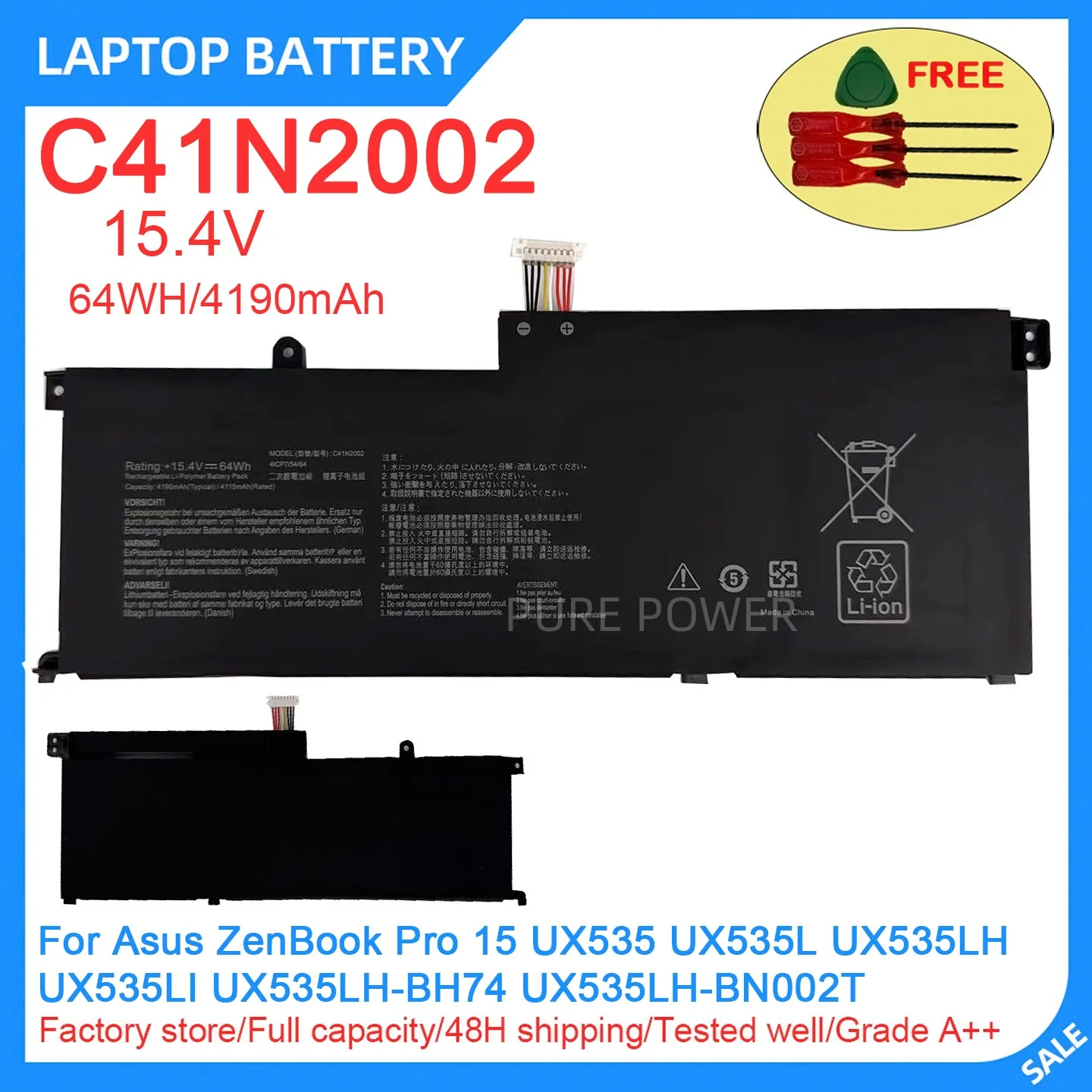 New Laptop Battery C41N2002 15.4V 64WH 4190mAh High Quality For Asus ZenBook Pro 15 UX535 UX535L UX535LH UX535LI UX535LH-BH74