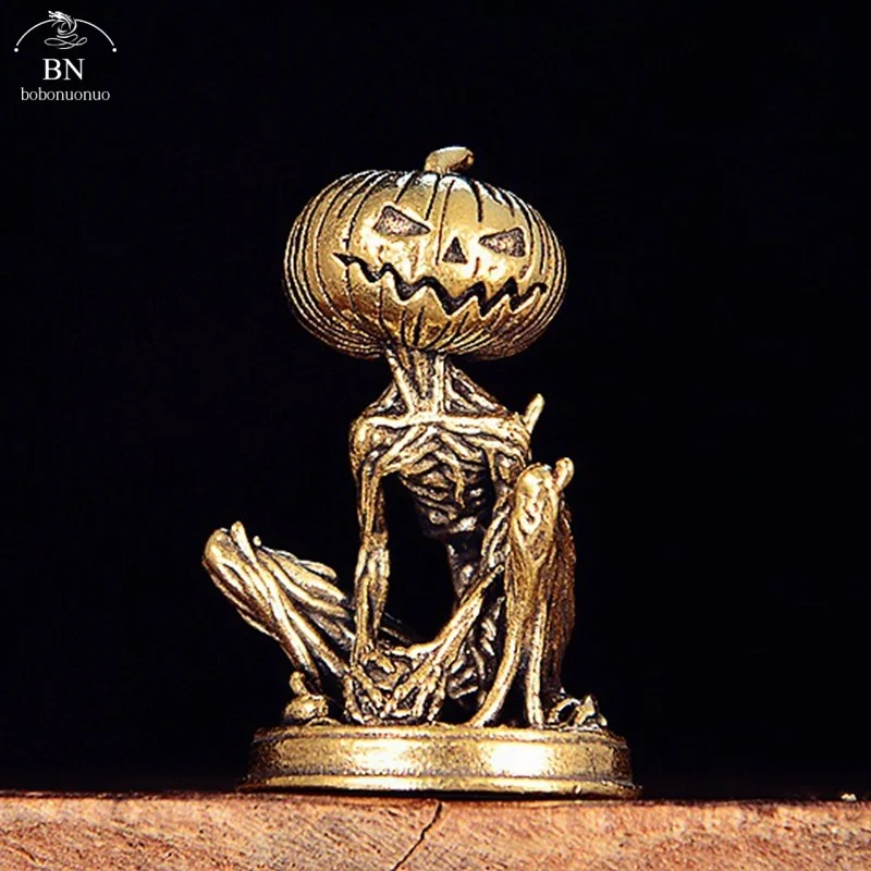 Small Figurine Ornament Halloween Pumpkin Statue Brass Pumpkin Monster Figurine Home Decor Office Desktop All Saints' Day Gifts view 5