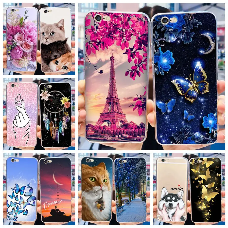 For Apple iPhone 6 6S Plus Case Stylish Buttefly Painted Cover Clear Silicone Phone Case For iPhone 6 Plus iPhone6 S Soft Fundas