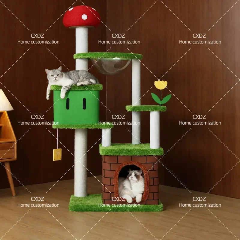 Mushroom Castle Cat Climbing Frame Integrated Cat Tree and Nest Space Saving Cat Shelf for Small Apartments