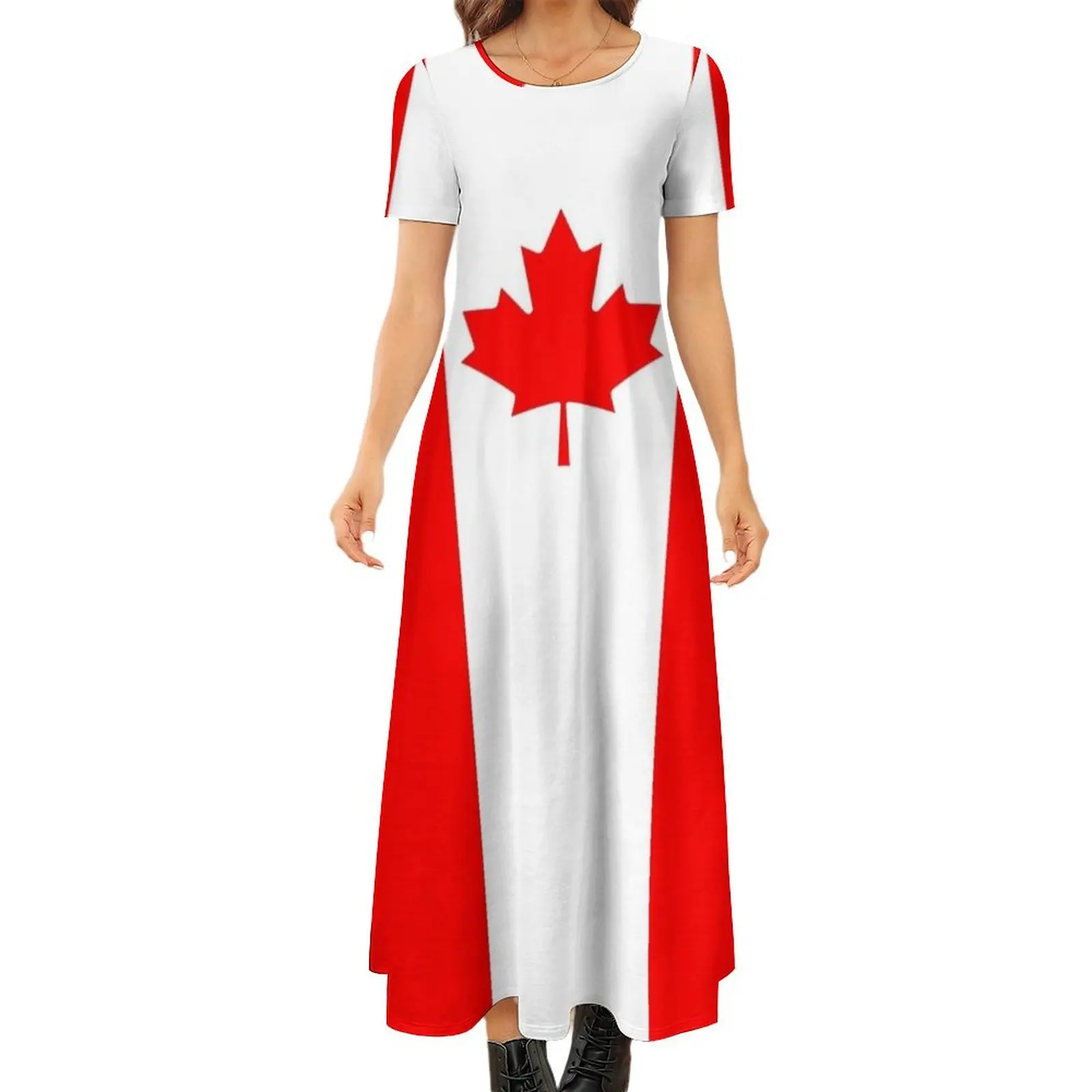 

Flag of Canada Round Neck Short Sleeve Dress evening dress prom clothes dresses for special events
