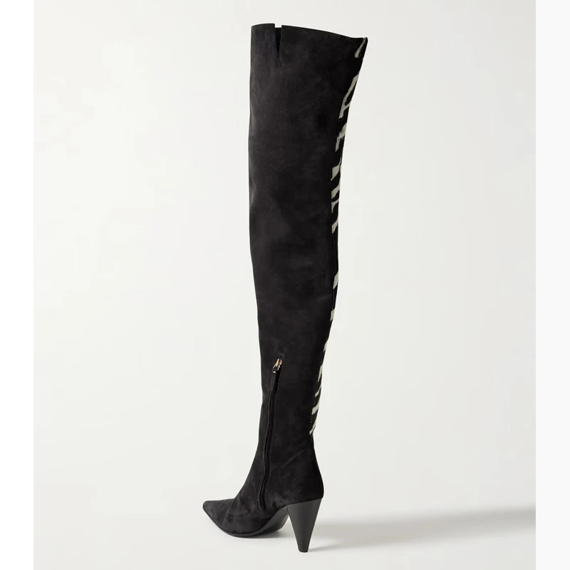 Zebra Print Pointed Toe Conical Heel Over-The-Knee Boots Woman Winter 2026 Side Zipper High Heel Thigh High Boots Fashion Shoes - view 3