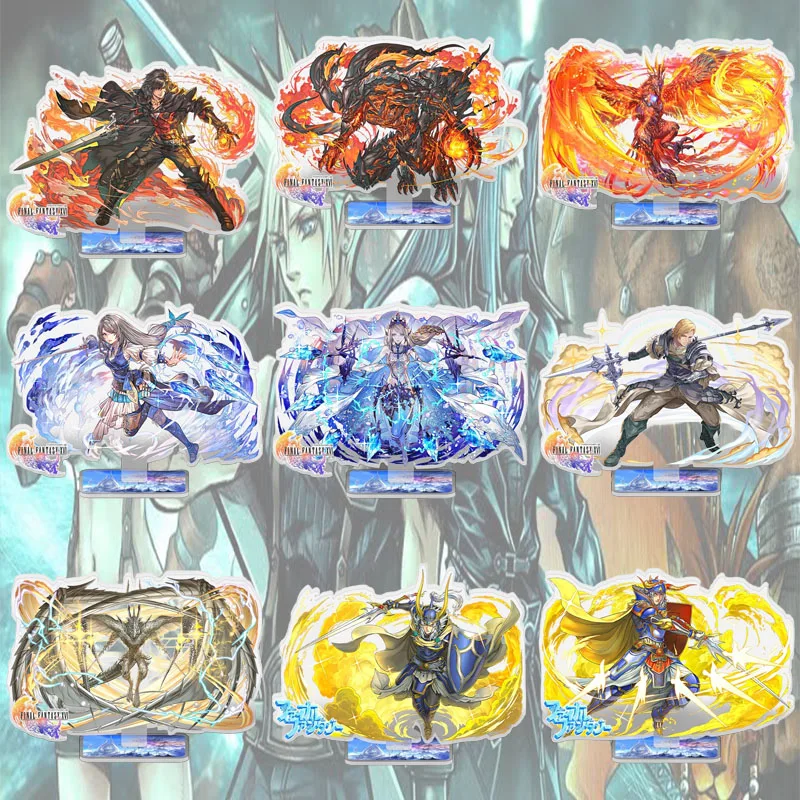 Final Fantasy 15CM Game Anime Character Acrylic Desk Stand Figure Ornament Double Sided Print With Holder Base Home Keychain
