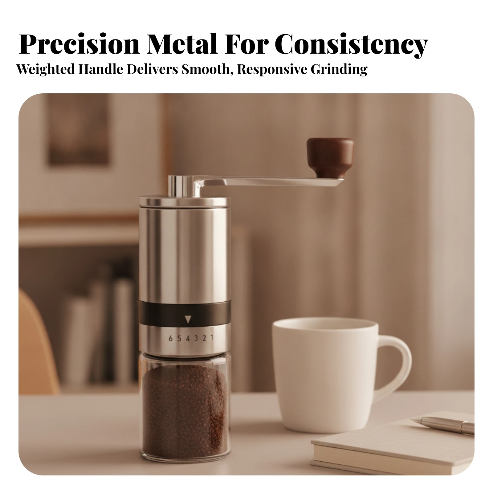 Manual Coffee Grinder External Adjustment Hand Crank Coffee Grinder Consistent Uniform for Travelers, Home Brewing, Travel