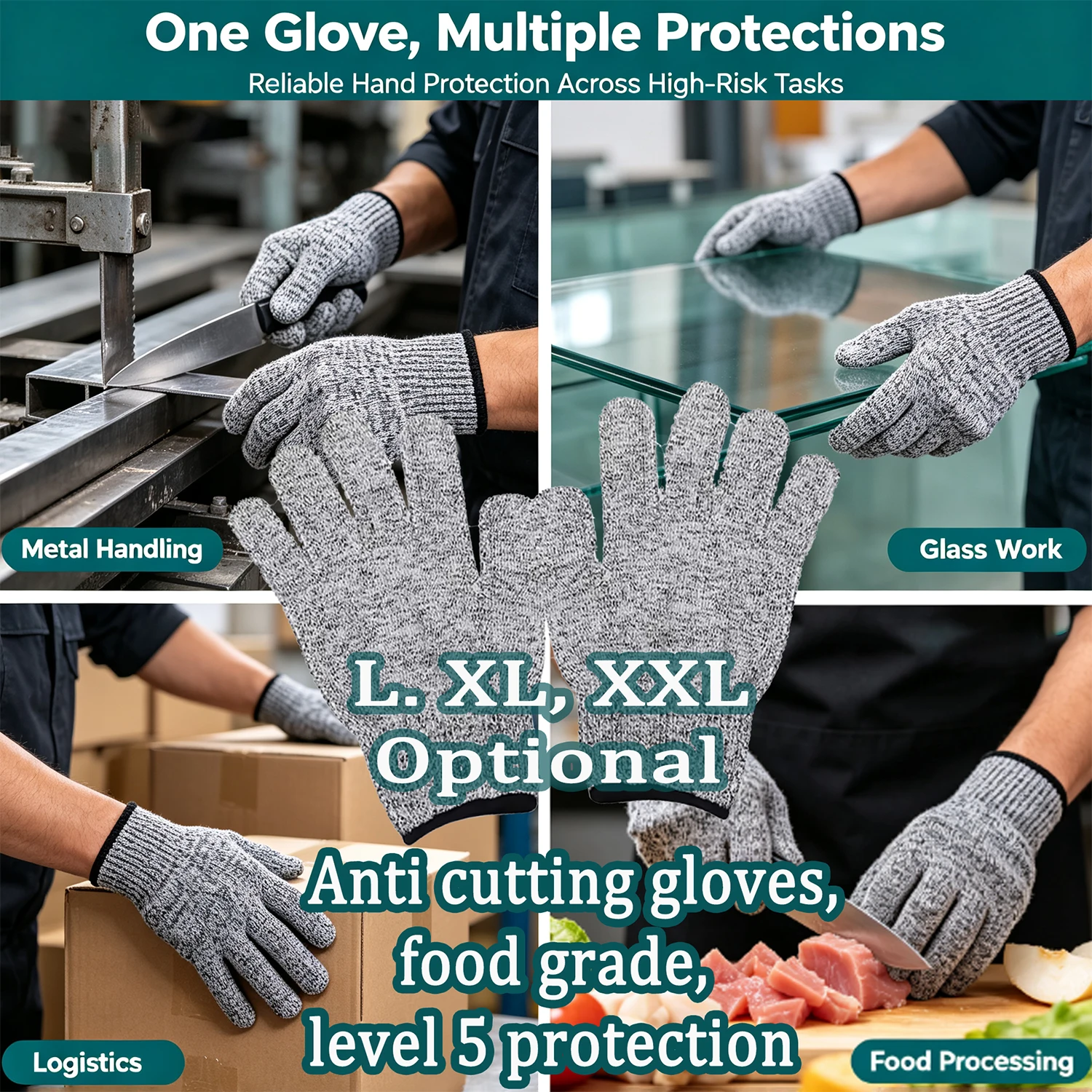 Level 5 Cut Resistant Gloves for Kitchen Meat Cutting Oyster Shucking Mandoline Slicing, Heavy Duty Work Gloves for Food Prep