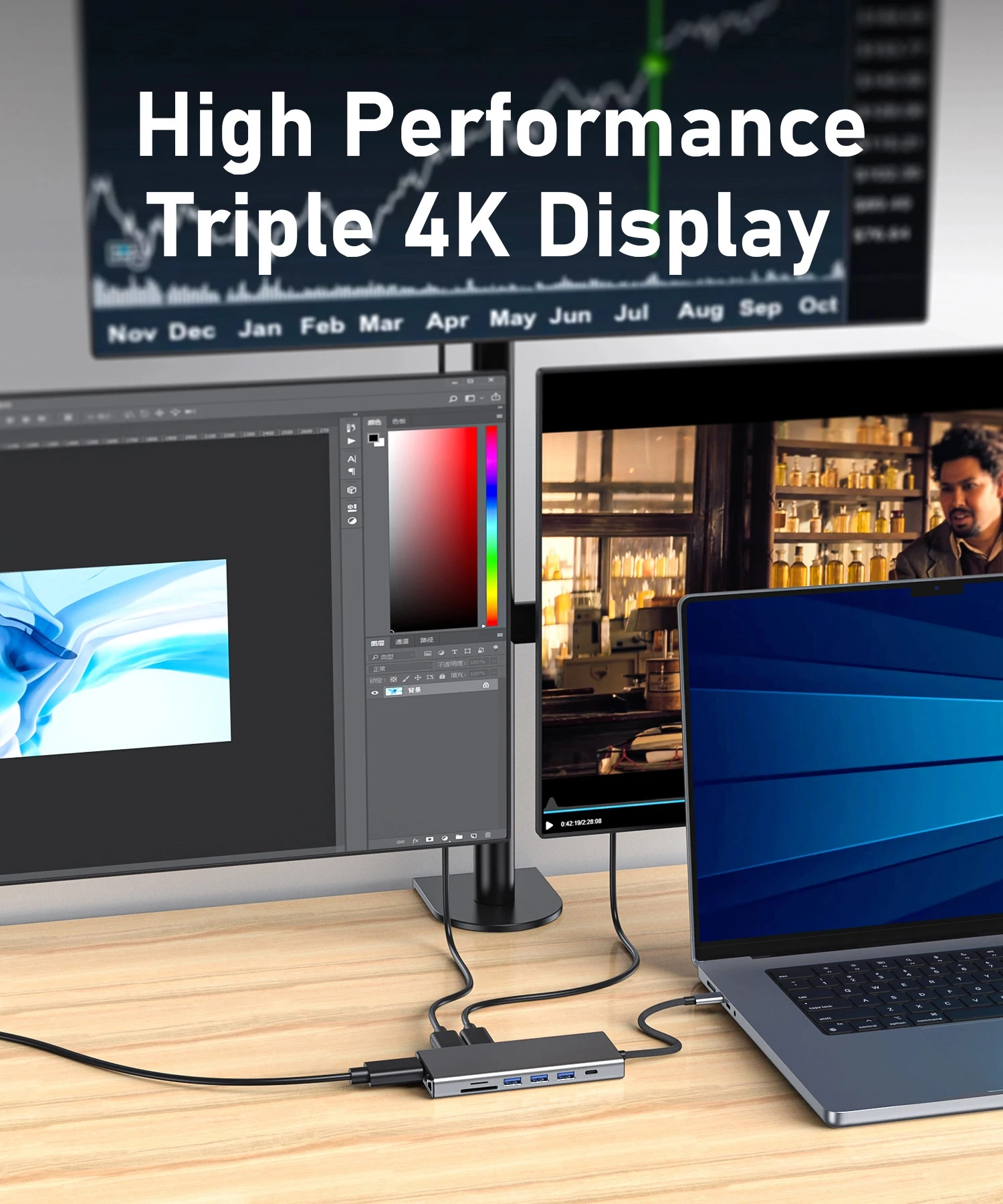 محطة إرساء الكمبيوتر المحمول PULWTOP شاشة مزدوجة مع HDMI+DP+Ethernet+SD/TF+USB C Port+Audio+PD لأجهزة MacBook وDell وHP #3