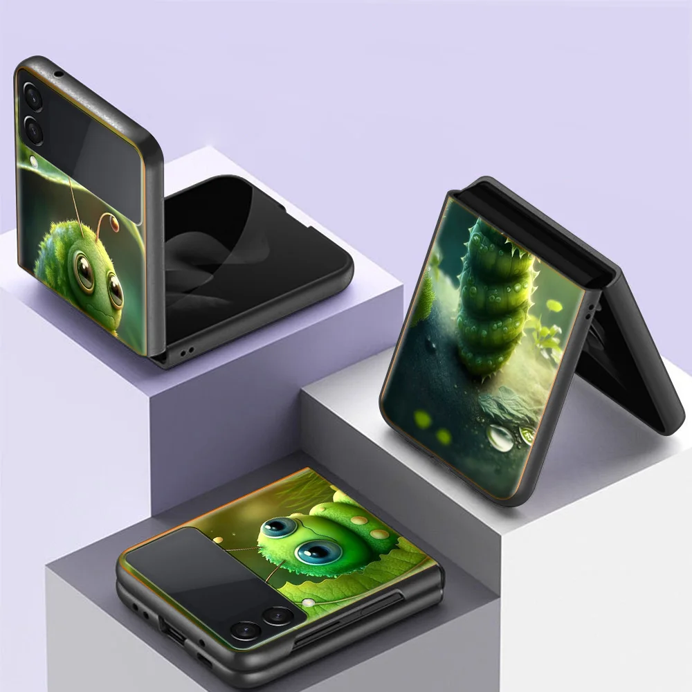 Funda para teléfono con diseño de larvas de insectos, orugas de ojos grandes, para Samsung Z Flip 6 7 5G Z Flip 5 Galaxy Z Flip 3 4 5G ZFlip, resistente a golpes