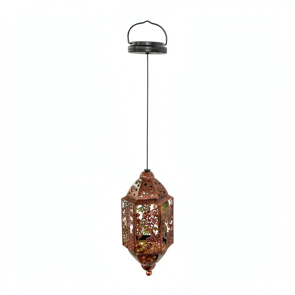 Outdoor Solar Lantern Iron Hollow Decorative Light Moroccan Style Garden Hanging Lamp Patio Landscape Night Lighting