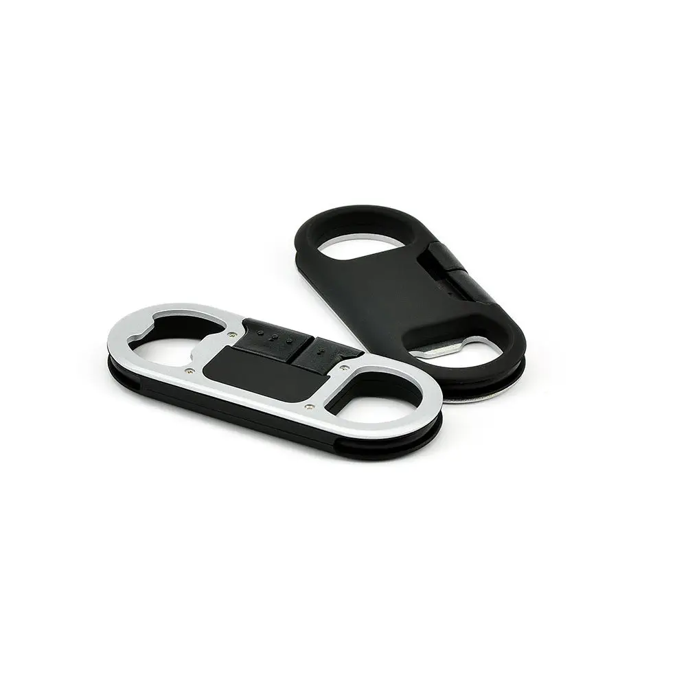 Black Lightweight USB Charge Cable Keychain Bottle Opener 9.1x3.9x0.1cm ABS PVC Metal Micro USB Data Cable for