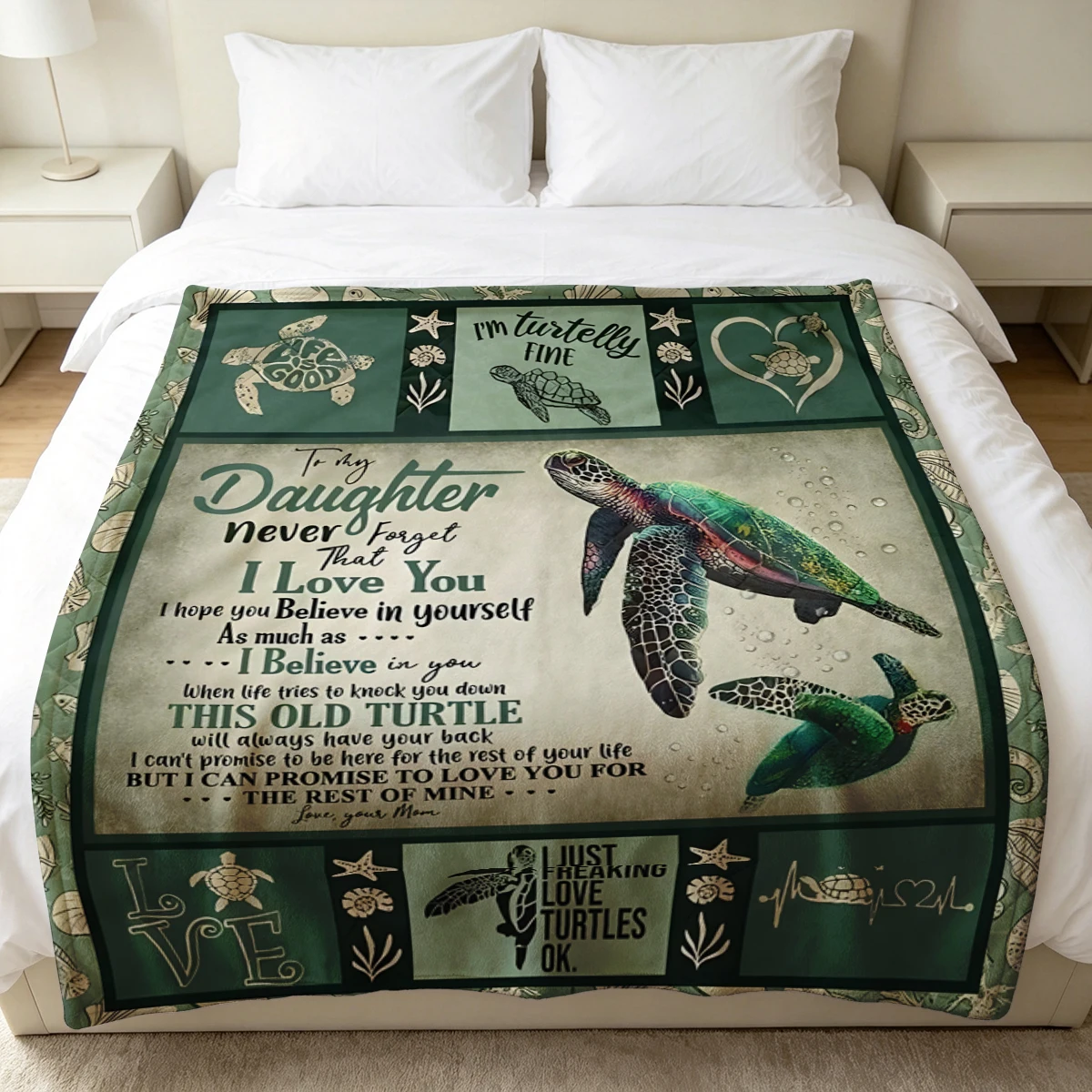 Sea Turtle Daughter Flannel Blanket Warm Soft Halloween Christmas Decorative Couch Warm Cozy All-Season Gift