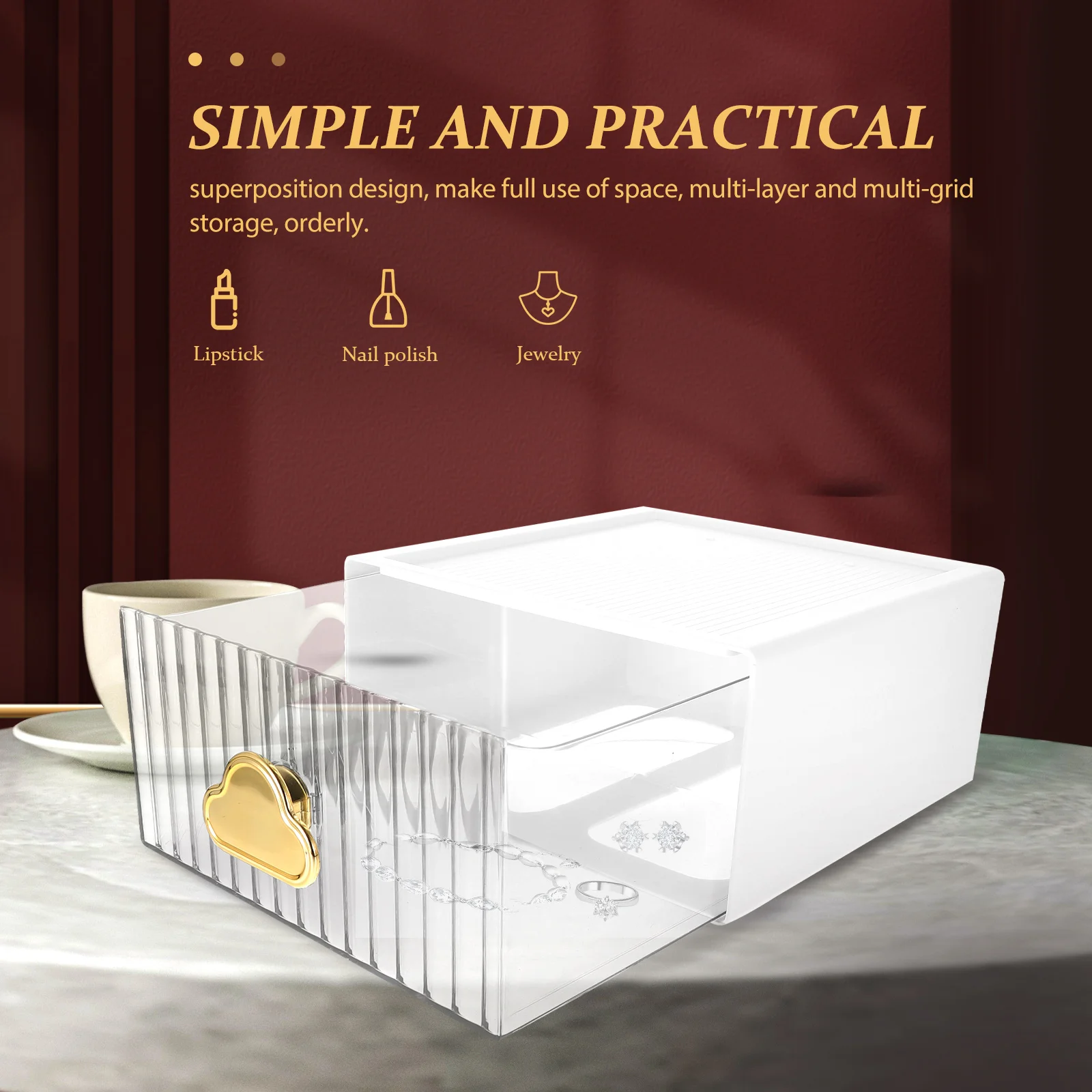 

Drawer Storage Box White HIPS Material Multi layer Desktop ganizer Container Cosmetics Jewelry Stationery Household Kitchen