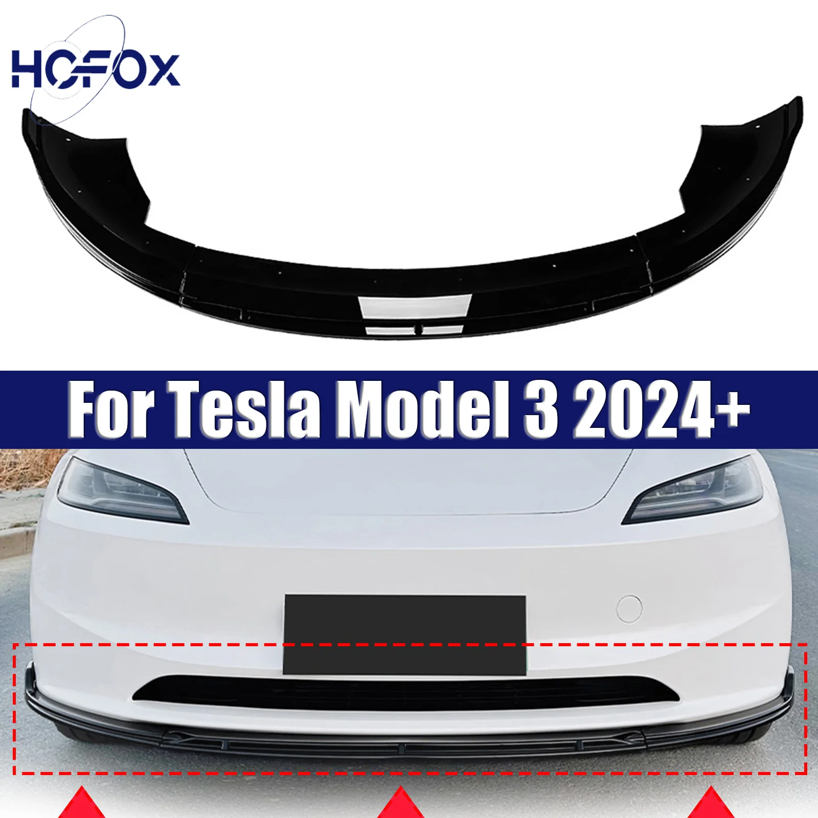 

Car Front Lip Bumper Spoiler Glossy Black Or Carbon Fiber Look For Tesla Model 3 2024+