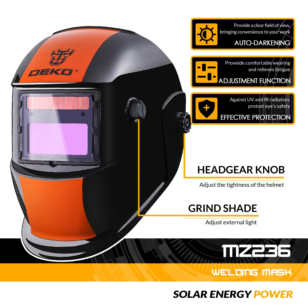 DEKO MZ236 Orange Solar Auto Verdunkelung MIG MMA Elektrische Schweißen Helm/Schweißen Objektiv für Schweißen Maschine oder Plasma Cutter