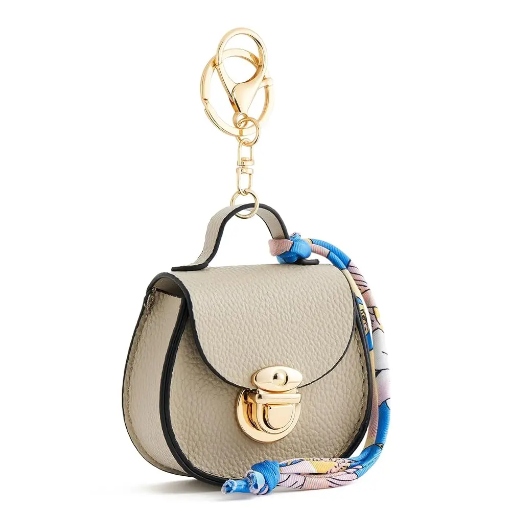 

Мини-рюкзак-брелок для женщин, маленькая сумочка для мелочи, кошелек для монет с кнопкой-защелкой, сумка для наушников (бежевый)