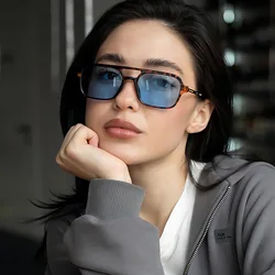 New Small Frame Square Sunglasses Woman Brand Designer Fashion Luxury Sun Glasses Female Vintage Hollow Leopard Blue Mirror Driv