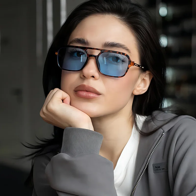 New Small Frame Square Sunglasses Woman Brand Designer Fashion Luxury Sun Glasses Female Vintage Hollow Leopard Blue Mirror Driv