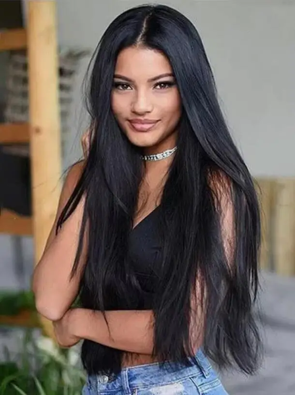 Women Sexy Black Synthetic Wigs Long Straight Black Wig Heat Resistant Full Wig