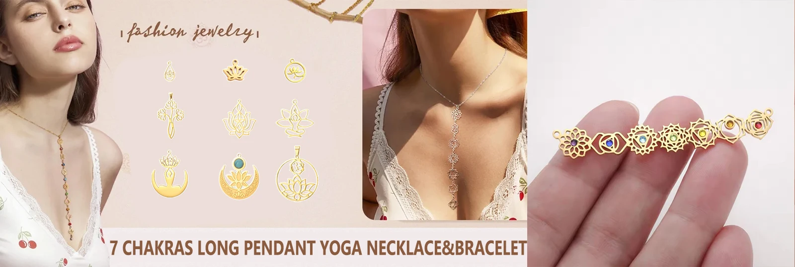 7-Chakra-Lotus-Om-Anhänger aus Edelstahl, spiritueller Yoga-Anhänger für Frauen, Chakra-Heil-Charm – Detail 2