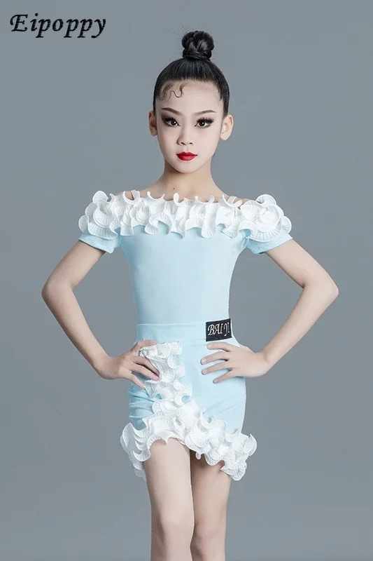 فستان رقص لاتيني للأطفال ، ملابس ممارسة للبنات ، عرض بدلة الأداء