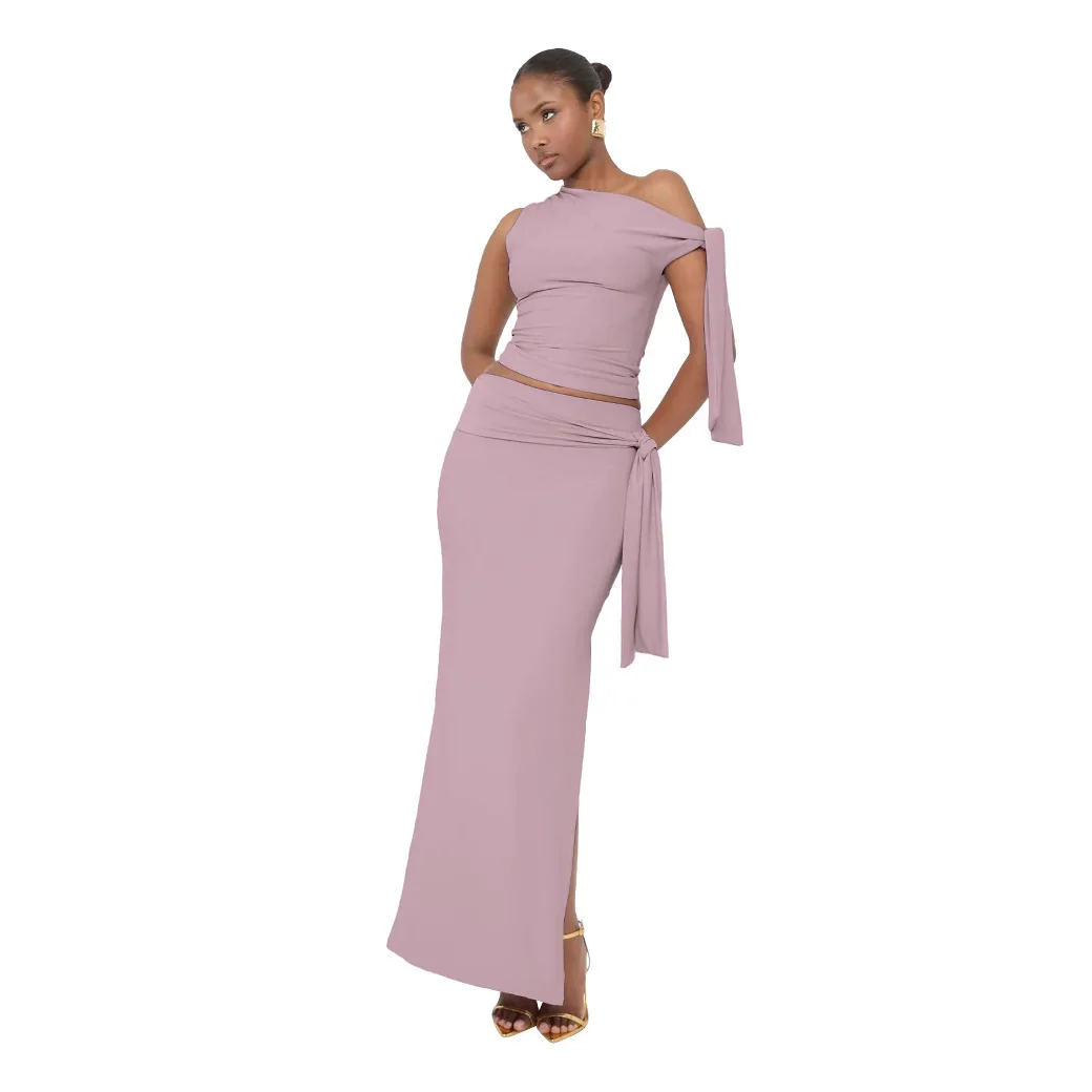 Summer Asymmetric Sleeveless Tie Maxi Dress Set Women's Slim Streetwear