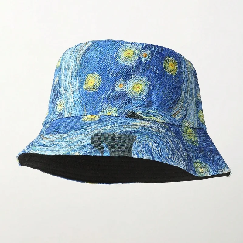 1PCS fisherman\'s hat Van Gogh Starry Sky print wide brim coconut print men\'s and women\'s outdoor sunblock hat visor flower outdo