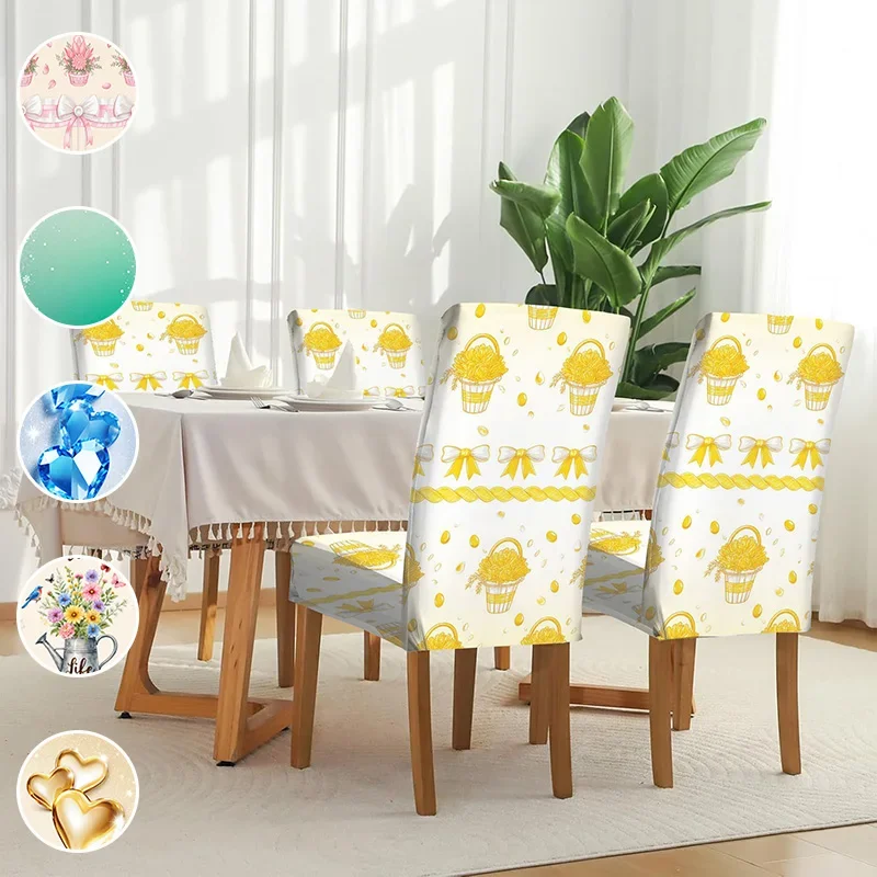 Elastic printing dining chair cover, flower basket love pattern, removable and washable household dining chair cover