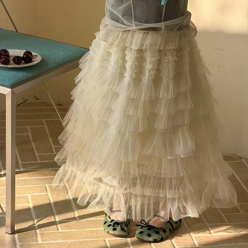 New Girls Princess Half Skirt Fairy‑Inspired Flowy Tiered Tulle Fabric Mid‑Length Layered Cake Mesh Tutu Skirt for Baby Girls