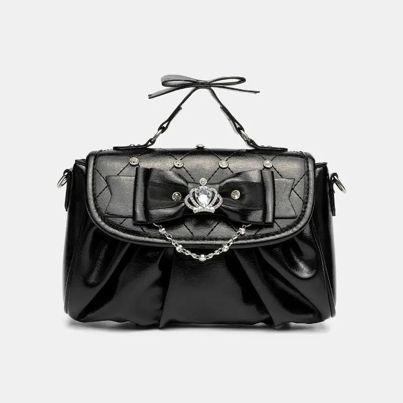 Elegante rosa Schleifen-Strass-Unterarmtasche, süße Lolita Plissee-Schultertasche, tragbare Handtasche mit Schleifengriff, niedliche Ita-Tasche – Detail 11