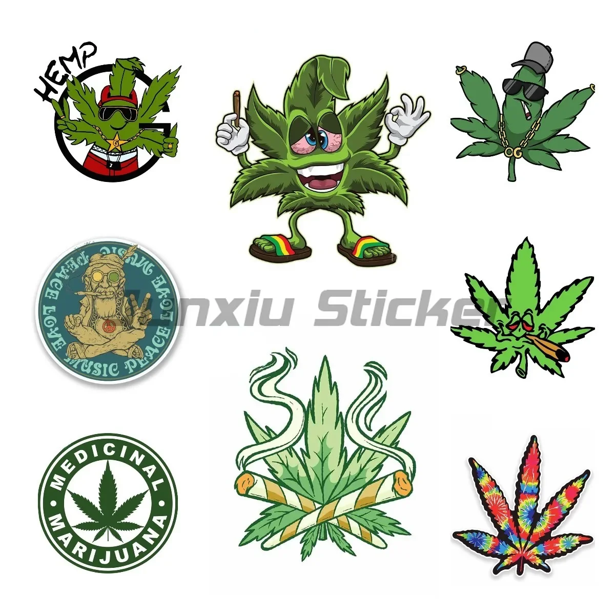 

Hemp Leaf Vinyl Waterproof Sticker Helmet Luggage Laptop Tablet Electric Car Skateboard Decoration Waterproof Sticker