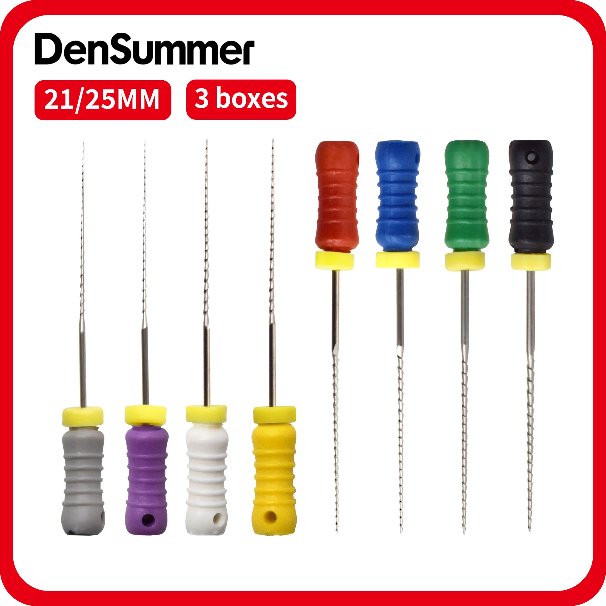 3Boxes DenSummer Dental Root Canal Files Hand Use Stainless Steel H Files Thread Design 21/25mm Endo File #45-80 Dentistry Tool