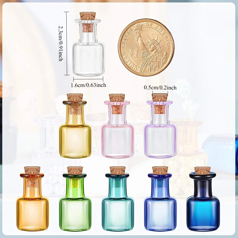 10PCS Colored Tiny Glass Spell Jars Mini Square Potion Bottles with Cork Stoppers for DIY Crafts Party Wedding Favors Decoration