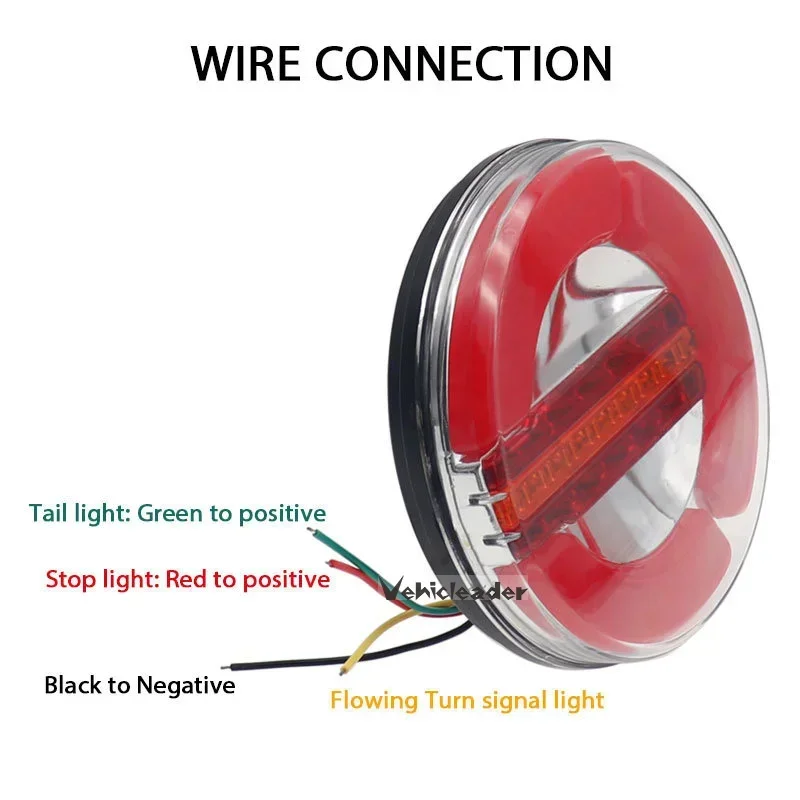 12V/24V Dynamic Running LED Truck Tail Light Turn Signal Lamp Trailer Tractor Brake Round Rear Lights Red Amber Taillights