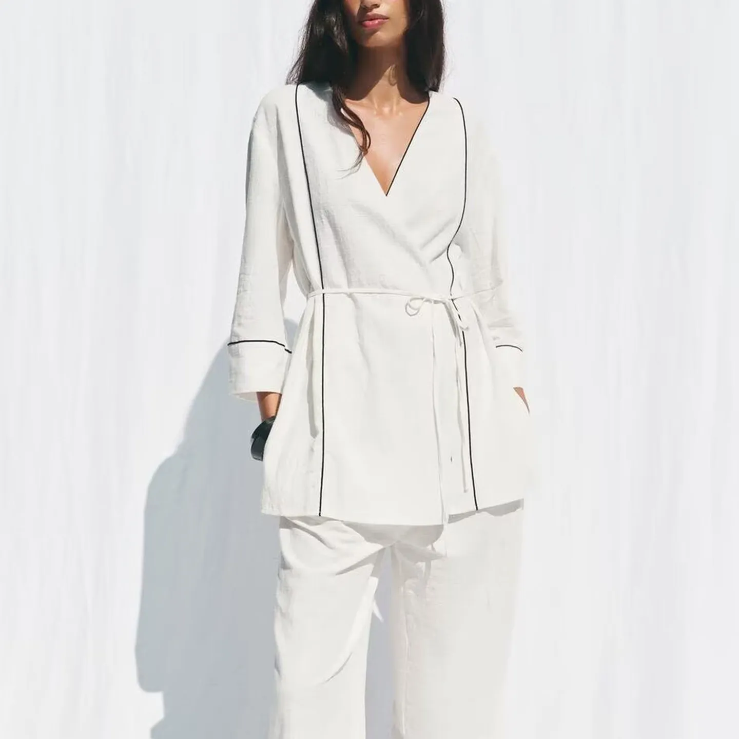 Fashionable Double-Breasted Wide-Leg Pants Set Women's Autumn Collection ZADATA Brand Personalized Rolling Sleeve Coats