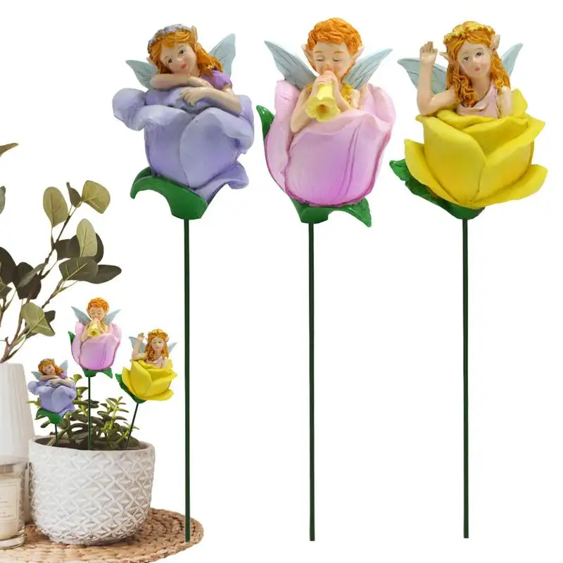 

Mini Garden Figurine Mini Waterproof Flower Fairy Figurine Resin Ground Plug Creative Hand Painted Home Decoration 3pcs