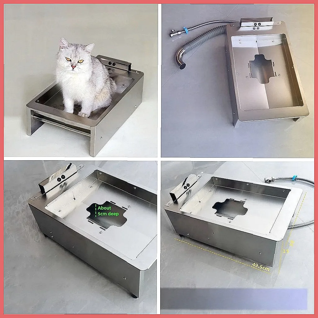 Edelstahl-Flush-Katzentoilette, Automatische Haustier-Katzentoilette für Katzen & Kleine Hunde