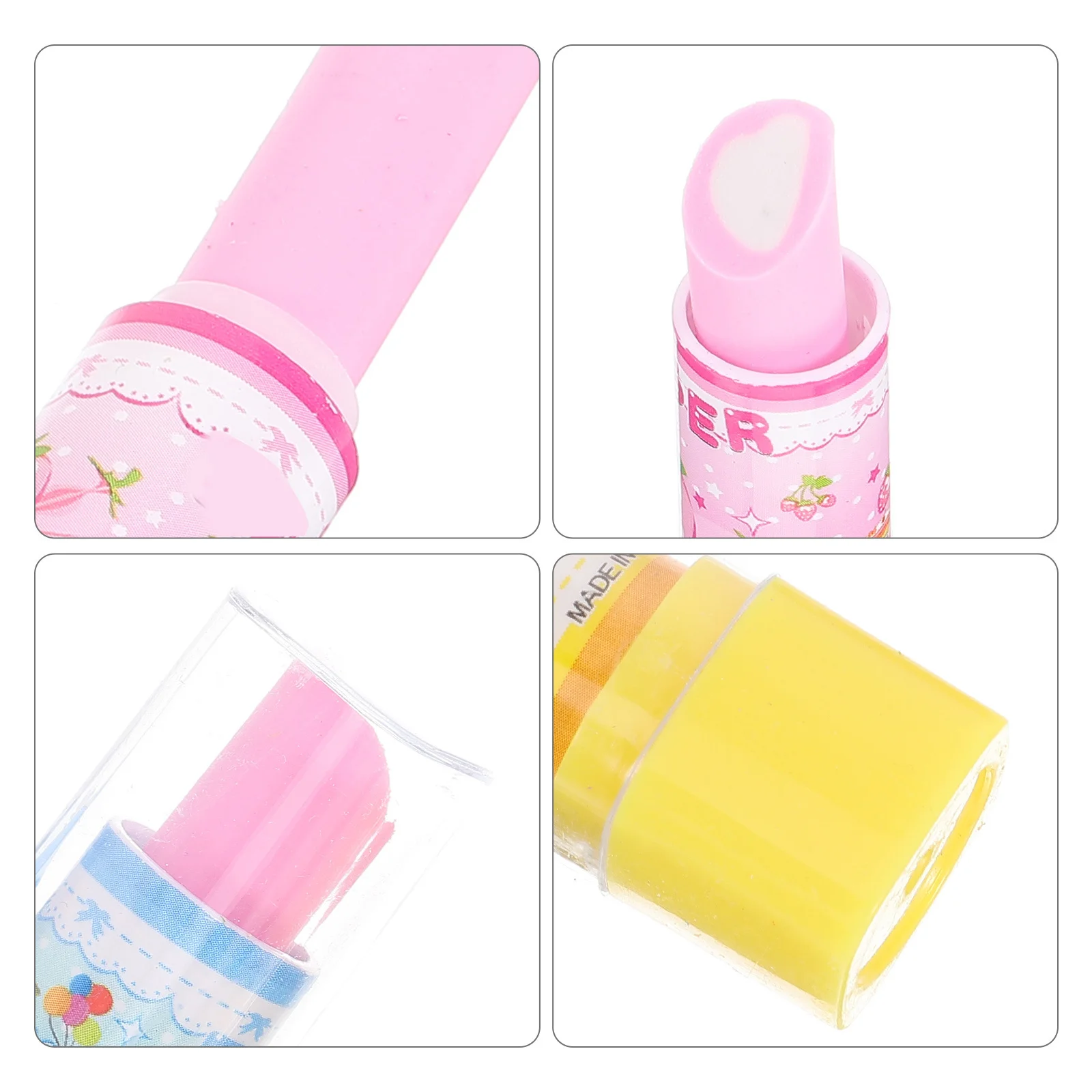 8Pcs Lipstick Eraser Creative Colorful Fruit Pattern Cartoon Stationery Pencil Eraser Students Gift Stationery