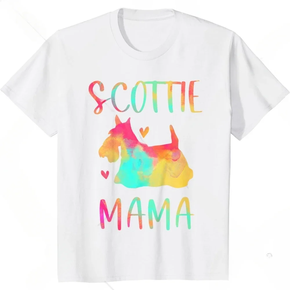 

2024summer tops Scottie Mama Colorful Scottish Terrier Gifts Dog Mom T-Shirt for Women Men