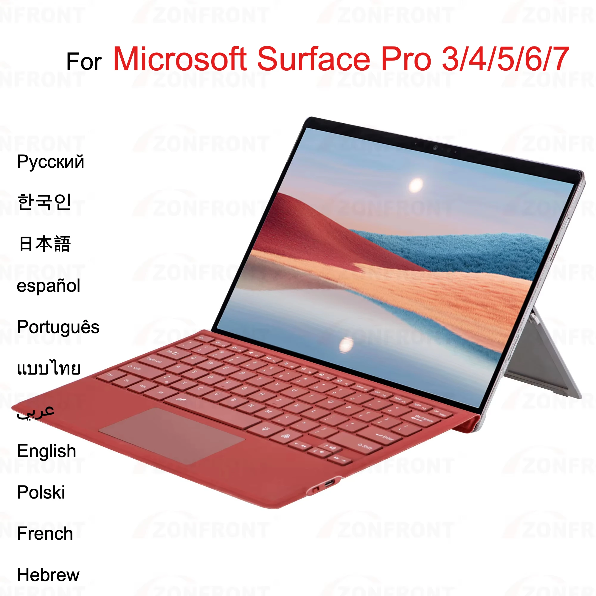 

Backlit Wireless Trackpad Keyboard for Microsoft Surface Pro 3 4 5 6 7 Arabic Russian Spanish Korean Portuguese Funda Keyboard