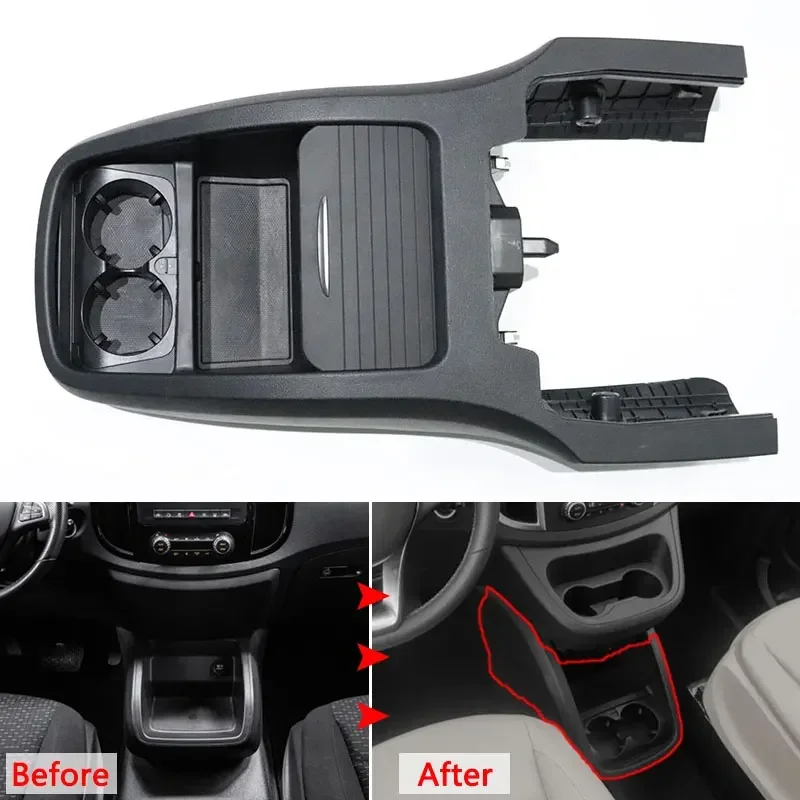 Upgrade Storage Box Assembly Deluxe With Cigarette Lighter&USB&Water Cup Holder For Mercedes Benz V-Class Vito Metris 2016-2023