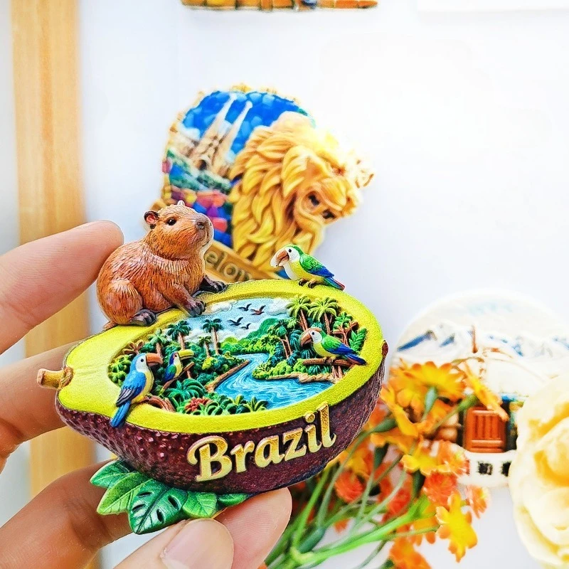 Brazil Avocado Capybara Fridge Magnet Vibrant 3D Rainforest Souvenir Unique South American Wildlife Gift for Travel Nature Decor