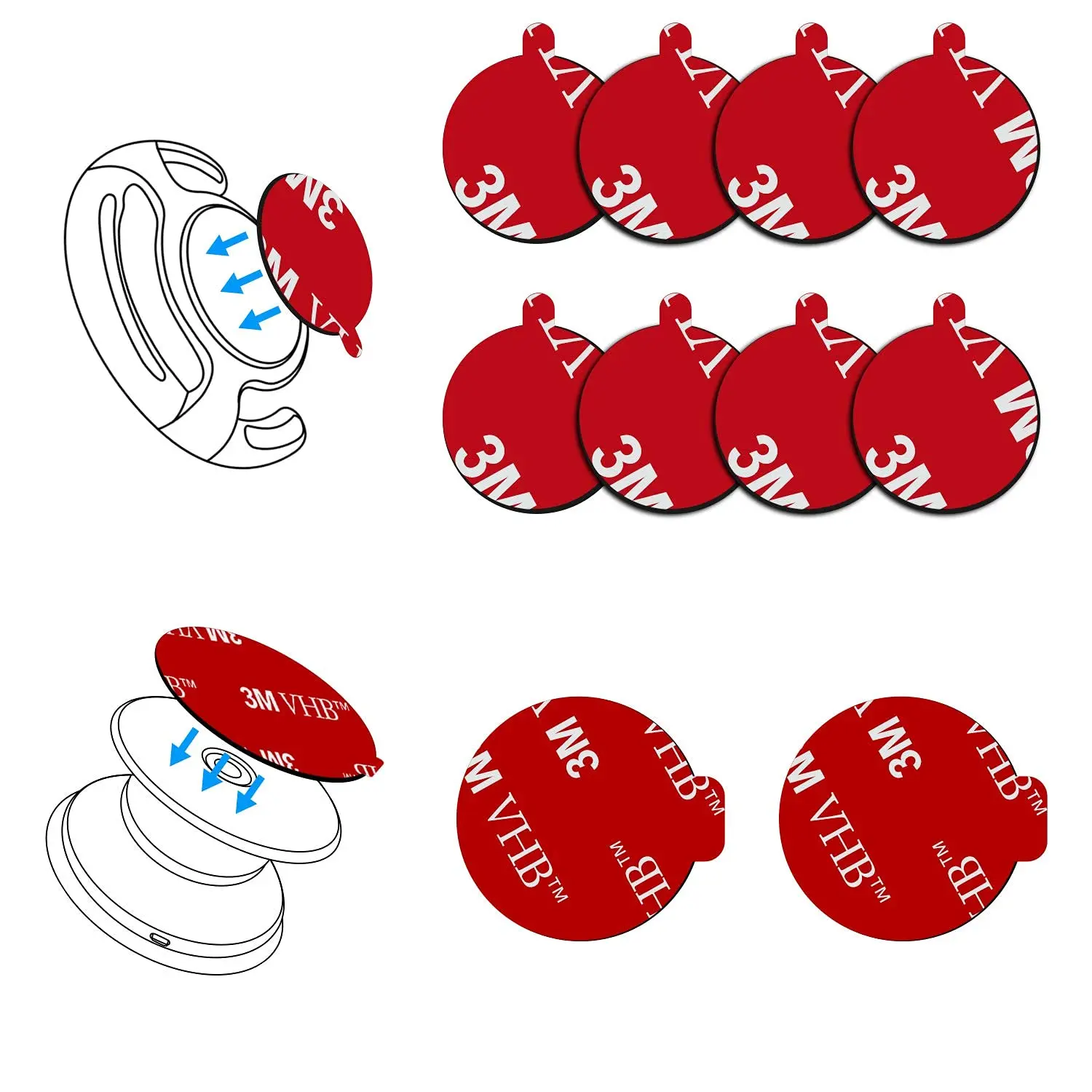 VHB Sticky Pads for Socket Mount | Magnetic Phone Holder Adhesive | Double Sided Tape for Grip & Stand