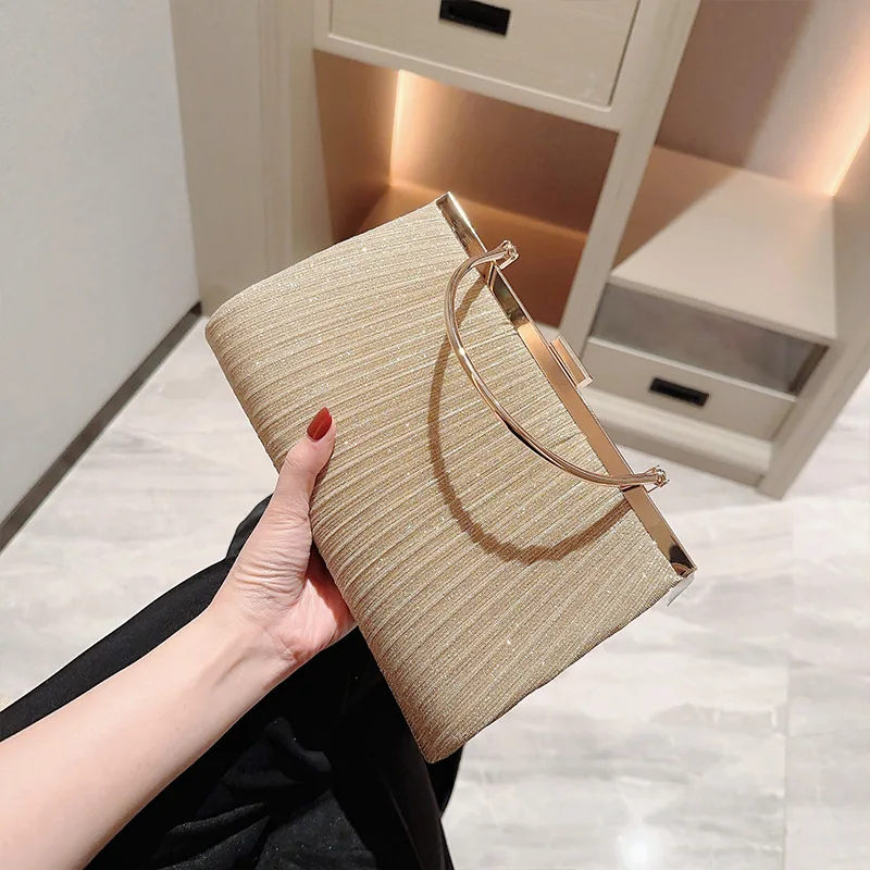 Women Glitter Handbag Luxury Apricot Evening Clutch Bag Party Chain Shoulder Bag Female Wedding Dinner Purse Silver Bag ZD01