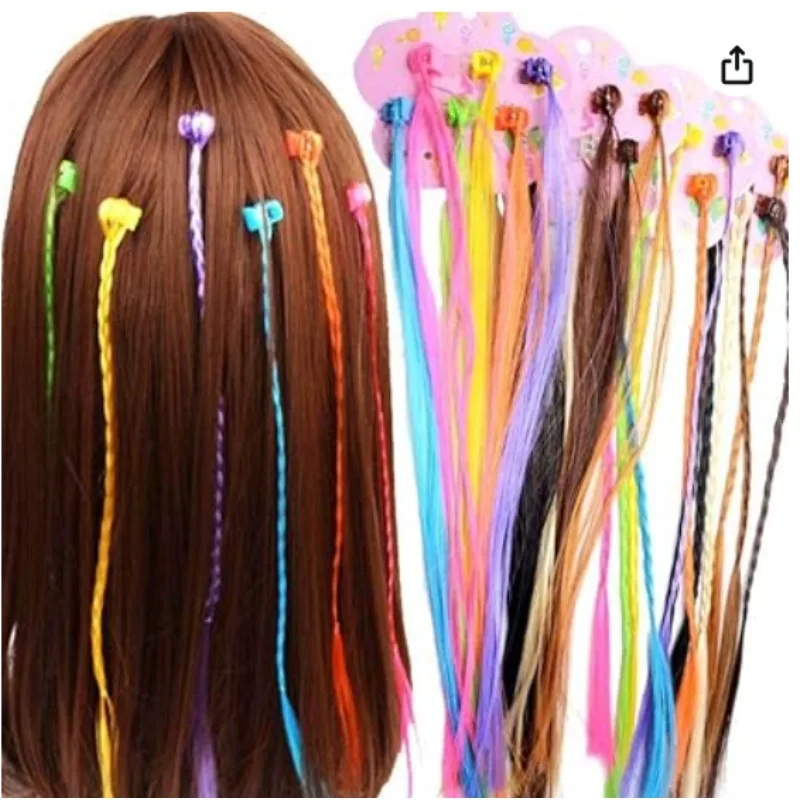 

12Pieces Colored Braids Hair Extensions with Clip Snaps Rainbow Braided for Children Performance Kids Girls Halloween Cosplay