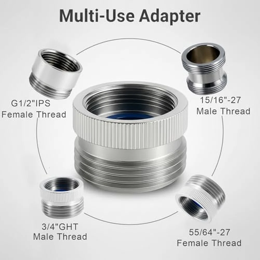 Brass Faucet Adapter Kit for Garden Hose with 55/64 Inch Female Thread 15/16 Inch Male Thread and G1/2 Internal Thread