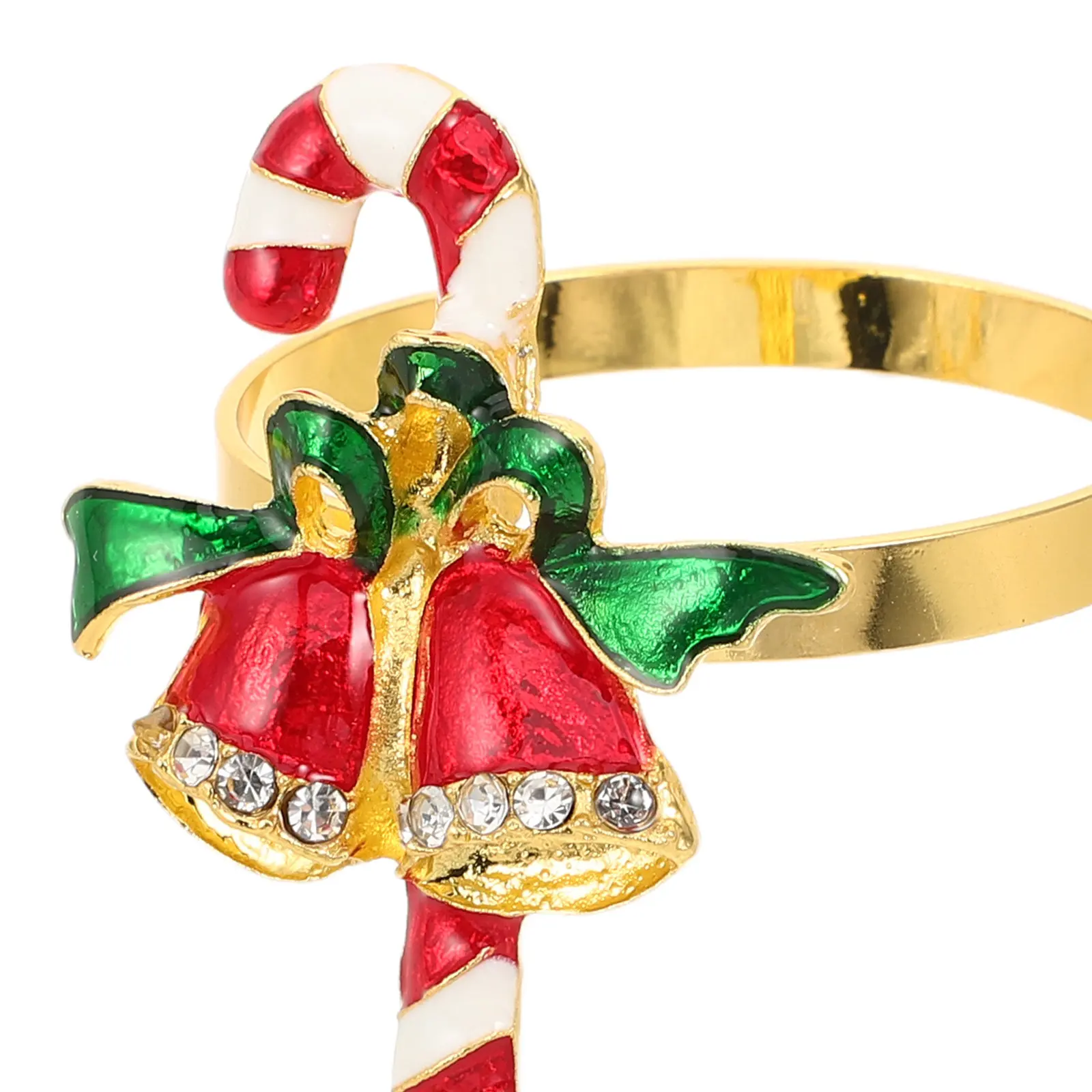 4Pack Christmas Napkin Buckle Candy Cane Shape Alloy Metal Rhinestone Dining Table Holder Winter Holiday Decor