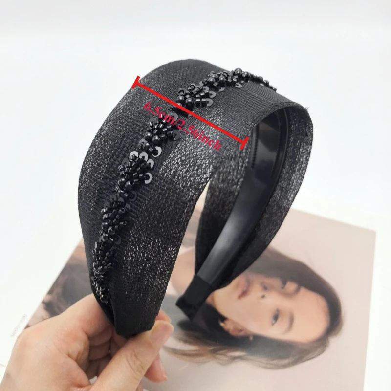 2025, neues Luxus-Perlen-Haarband für Damen, elegantes Netz, breites Stirnband mit Punkten, modisches Haar-Accessoire, gepunktetes Set, Haarband – Detail 3