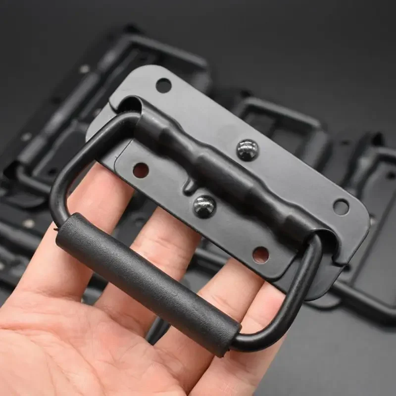 

1pcs Spring Handle Luggage Folding Handle Movable Ring Black Heavy-Duty Iron Handles For Toolboxes Cabinets Furniture Hardware
