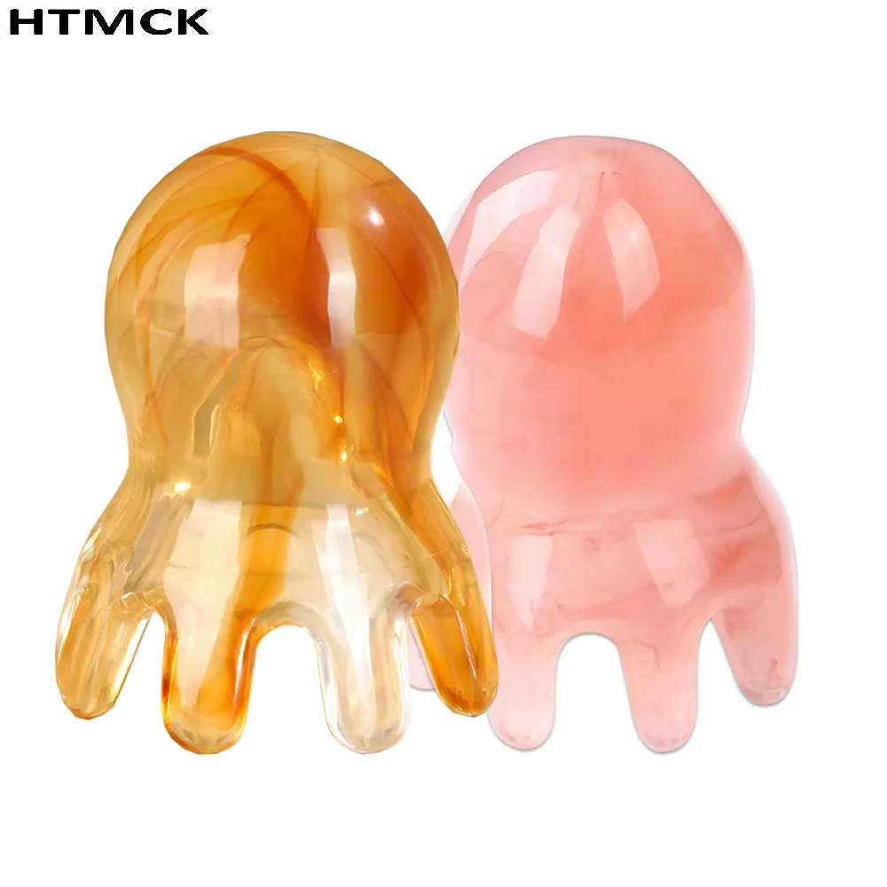 Resin Octopus Massage Comb, Scalp Meridian Scraping Gua Sha Brush for Head SPA Acupoint Massage